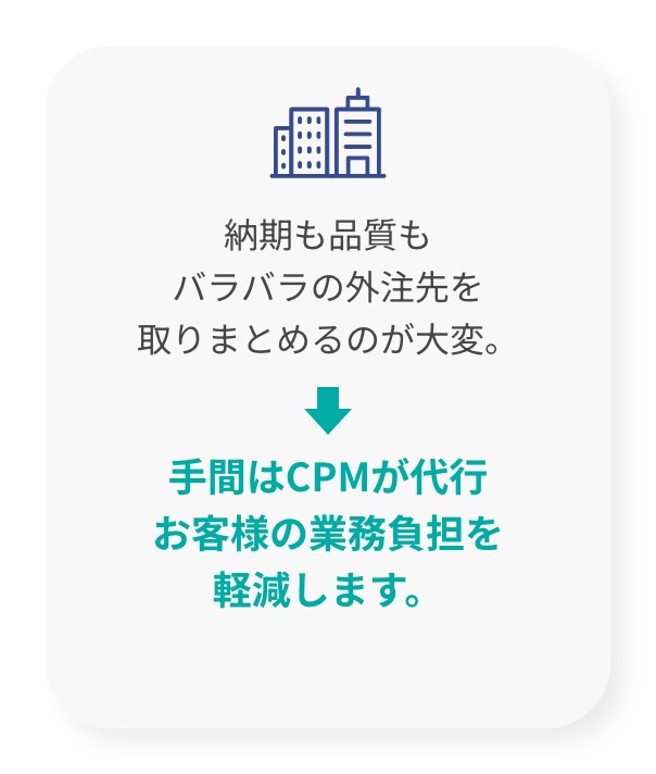 納期も品質もバラバラの外注先をとりまとめるのが大変。
